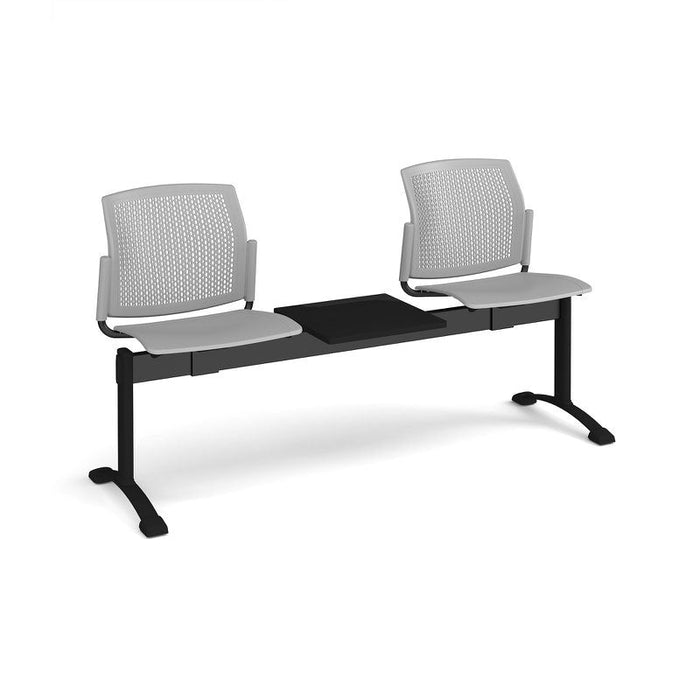 Santana perforated back plastic seating - bench 3 wide with 2 seats and table Seating Families Dams Grey 