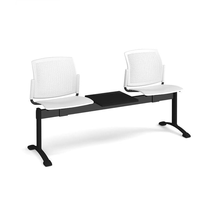 Santana perforated back plastic seating - bench 3 wide with 2 seats and table Seating Families Dams White 