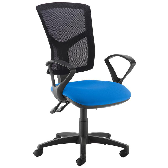 Senza high mesh back operator chair with fixed arms Seating Dams Blue 