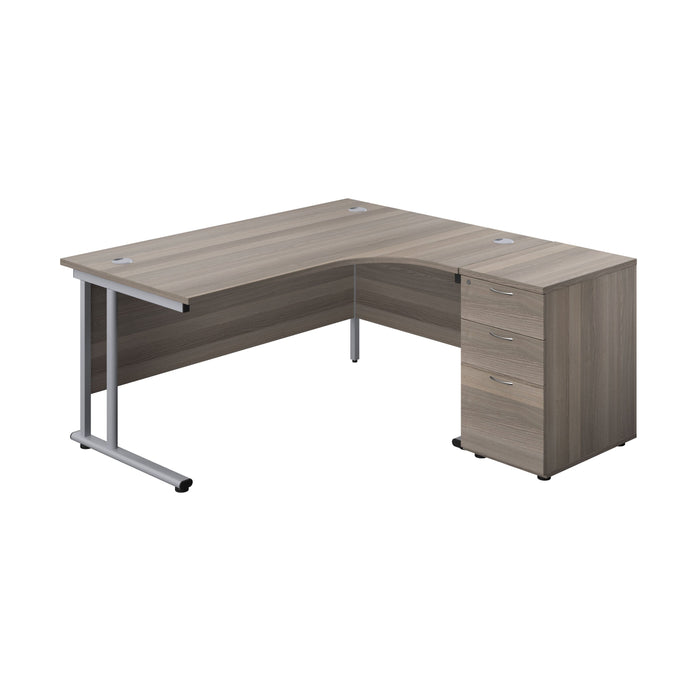 Start Next Day Delivery 1600mm Corner Desk & Pedestal Bundle Rectangular Office Desks TC Group Grey Oak Right 