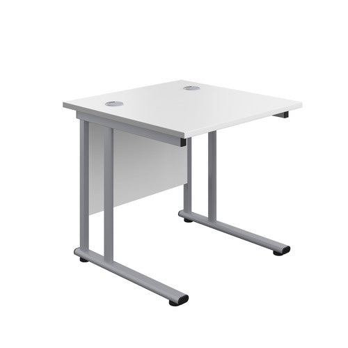 Start Next Day Delivery 800mm Deep Cantilever Office Desks White/White WORKSTATIONS TC Group White Silver 800mm x 800mm