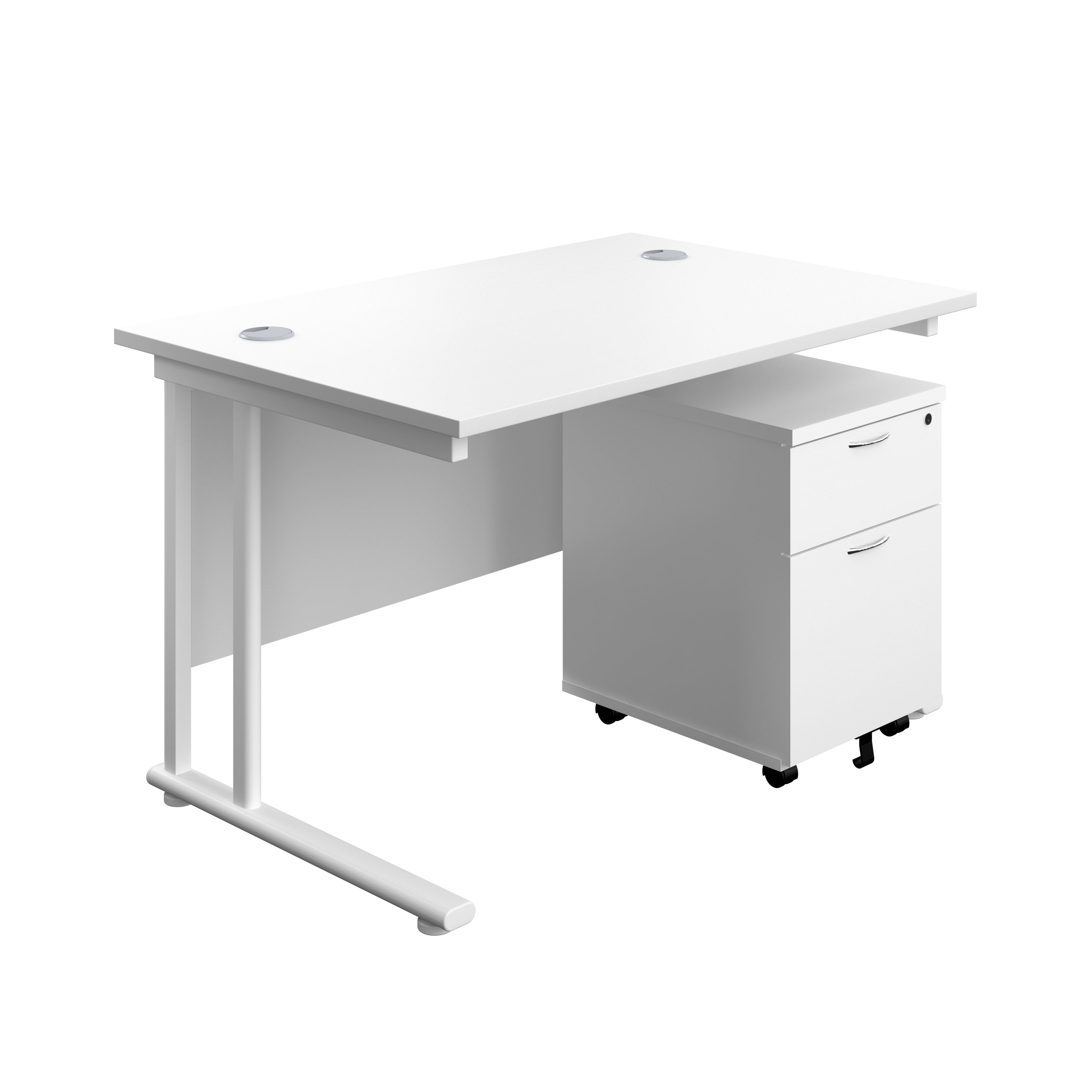 Start Next Day Delivery Cantilever Desk & Two Drawer Pedestal Bundle White