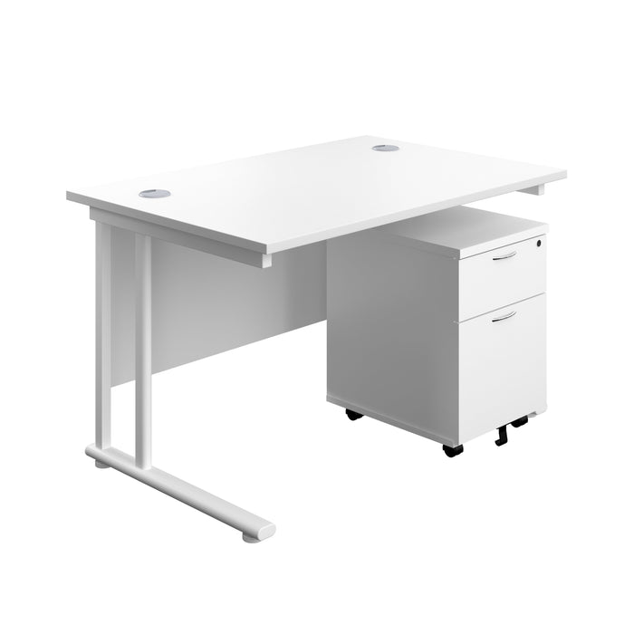 Start Next Day Delivery Cantilever Desk & Two Drawer Pedestal Bundle White Rectangular Office Desks TC Group White 1200mm x 800mm White