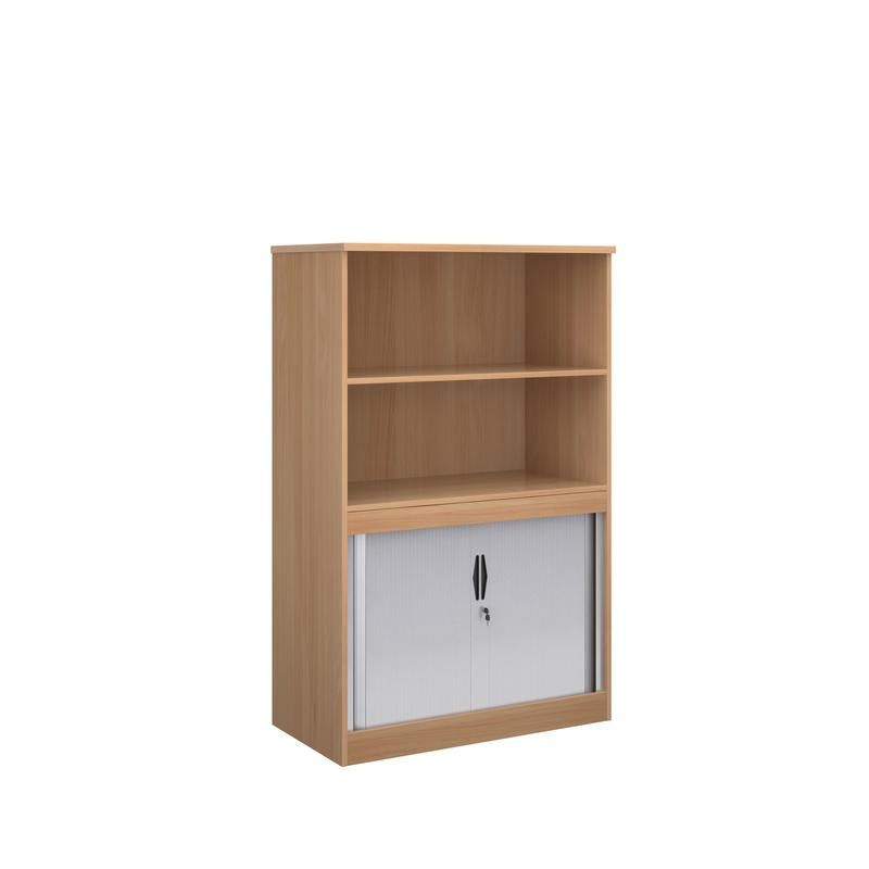 Systems combination unit with tambour doors and open top 1600mm high with 2 shelves