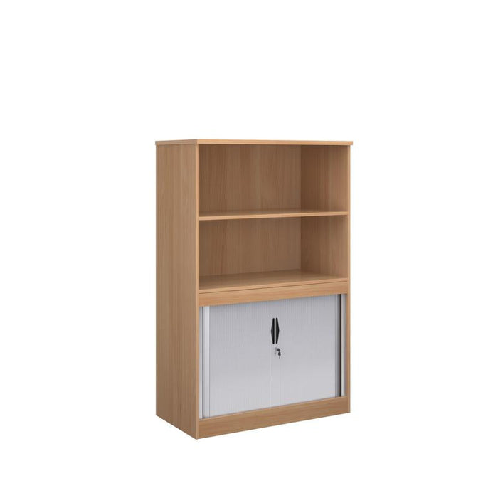 Systems combination unit with tambour doors and open top 1600mm high with 2 shelves Wooden Storage Dams Beech 