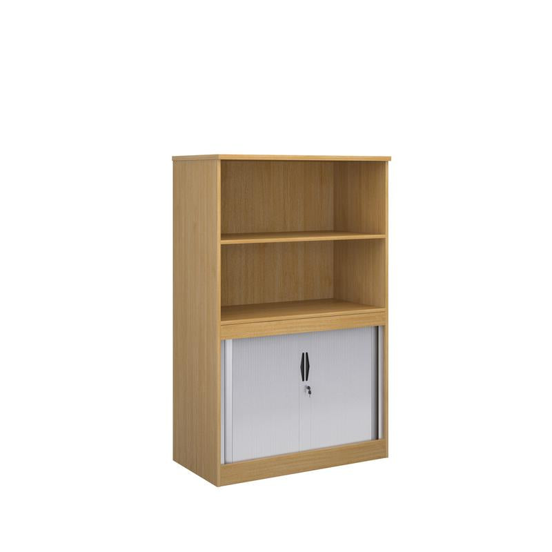Systems combination unit with tambour doors and open top 1600mm high with 2 shelves