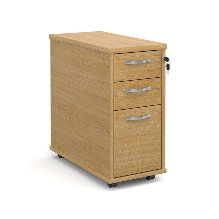 Tall slimline mobile 3 drawer pedestal with silver handles 600mm deep Wooden Storage Dams Oak 