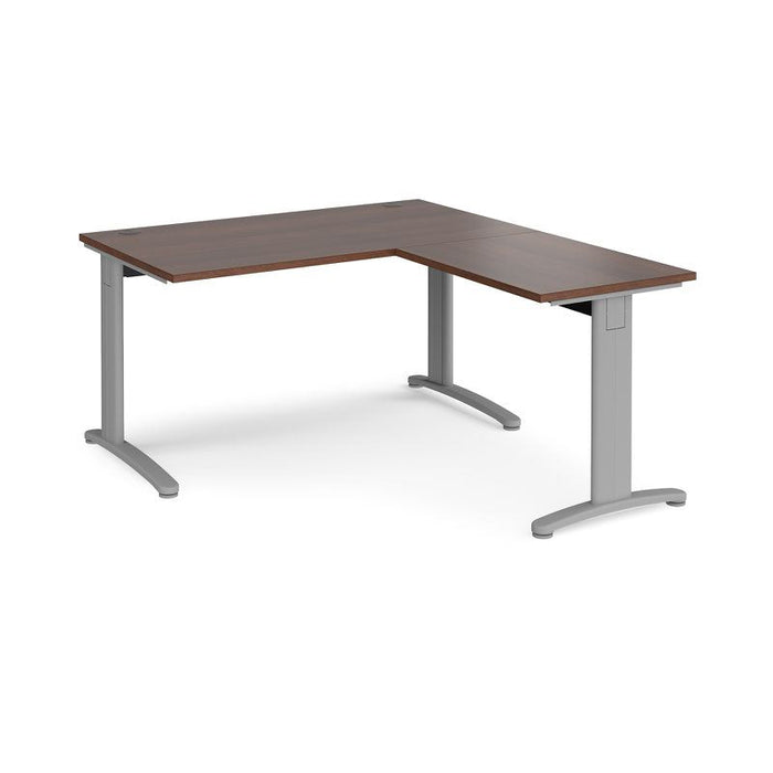 TR10 rectangular office desk with 800mm return desk Desking Dams Walnut Silver 1400mm x 1600mm