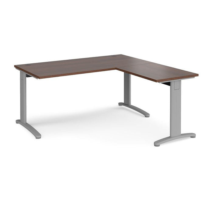 TR10 rectangular office desk with 800mm return desk Desking Dams Walnut Silver 1600mm x 1600mm