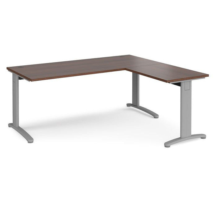 TR10 rectangular office desk with 800mm return desk Desking Dams Walnut Silver 1800mm x 1600mm