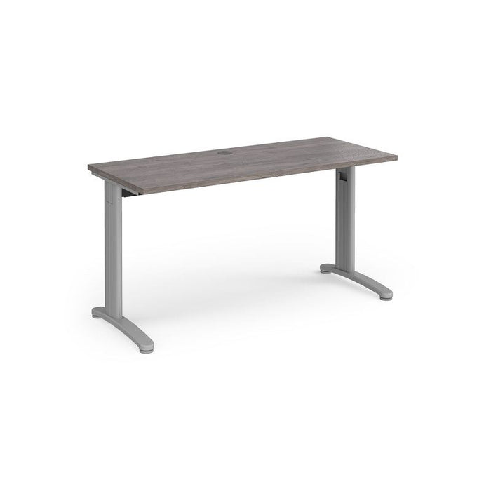 TR10 straight narrow office desk Desking Dams Grey Oak Silver 1400mm x 600mm