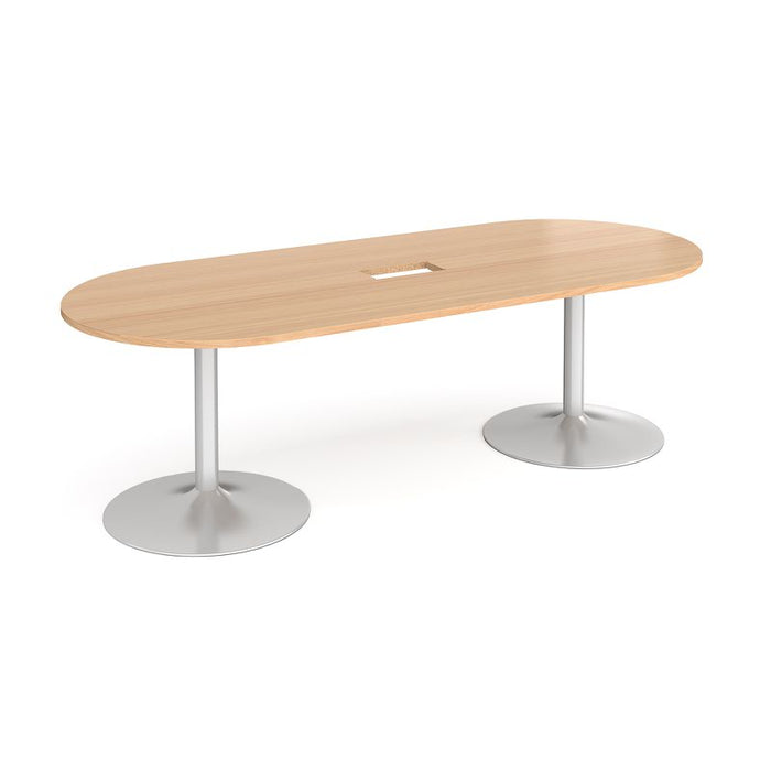 Trumpet base radial end boardroom table 2400mm x 1000mm with central cutout Tables Dams Beech Silver 