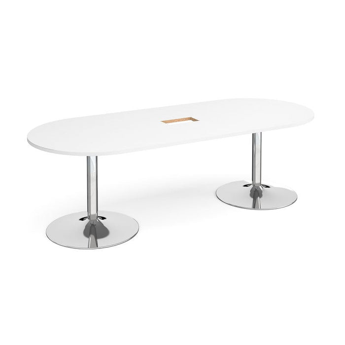 Trumpet base radial end boardroom table 2400mm x 1000mm with central cutout Tables Dams White Chrome 