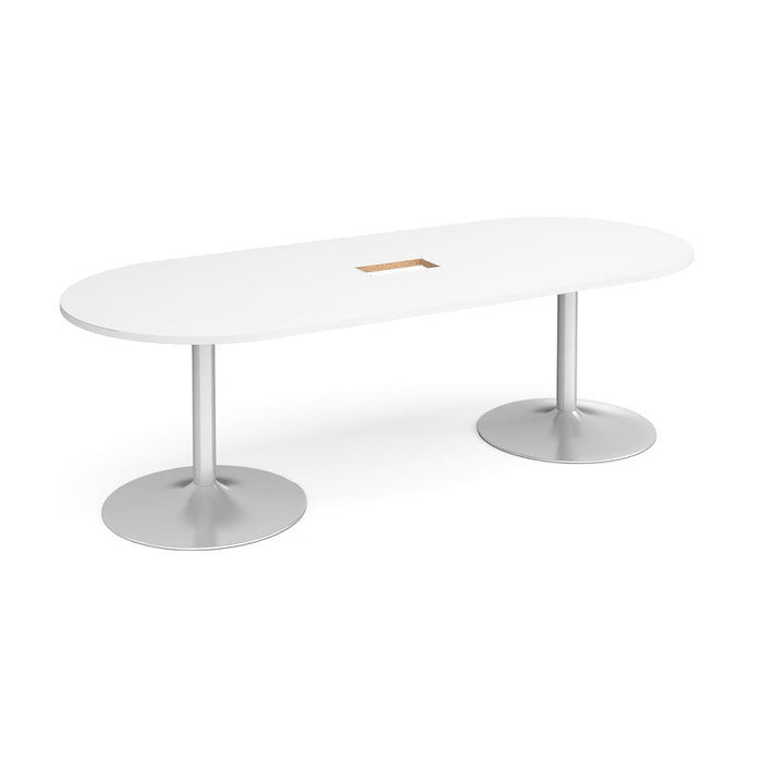 Trumpet base radial end boardroom table 2400mm x 1000mm with central cutout Tables Dams White Silver 