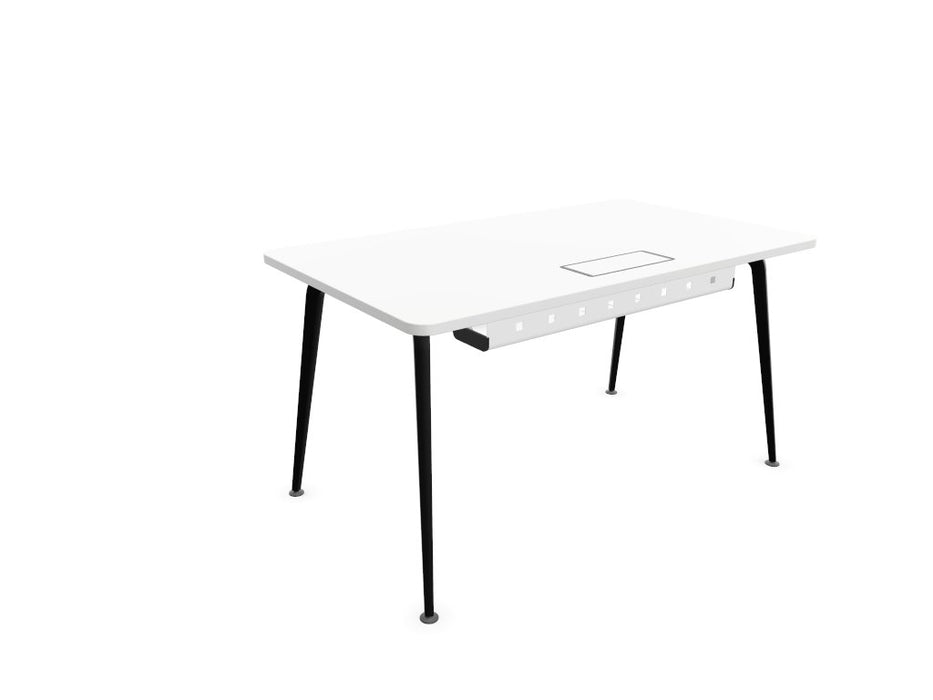 Twist Rectangular Office Desk - Black Frame WORKSTATION Actiu White 1400mm x 800mm Cable Tray
