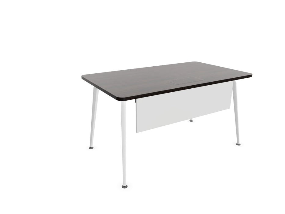 Twist Rectangular Office Desk - White Frame WORKSTATION Actiu Dark Oak 1400mm x 800mm Modesty Panel + Cable Tray