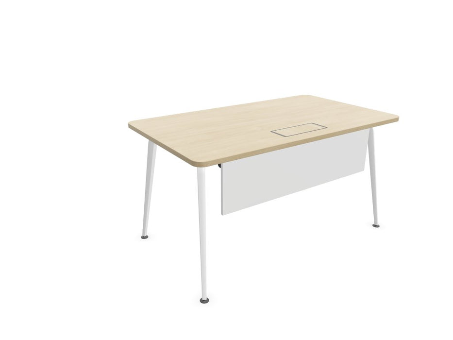 Twist Rectangular Office Desk - White Frame WORKSTATION Actiu Light Oak 1400mm x 800mm Modesty Panel + Cable Tray