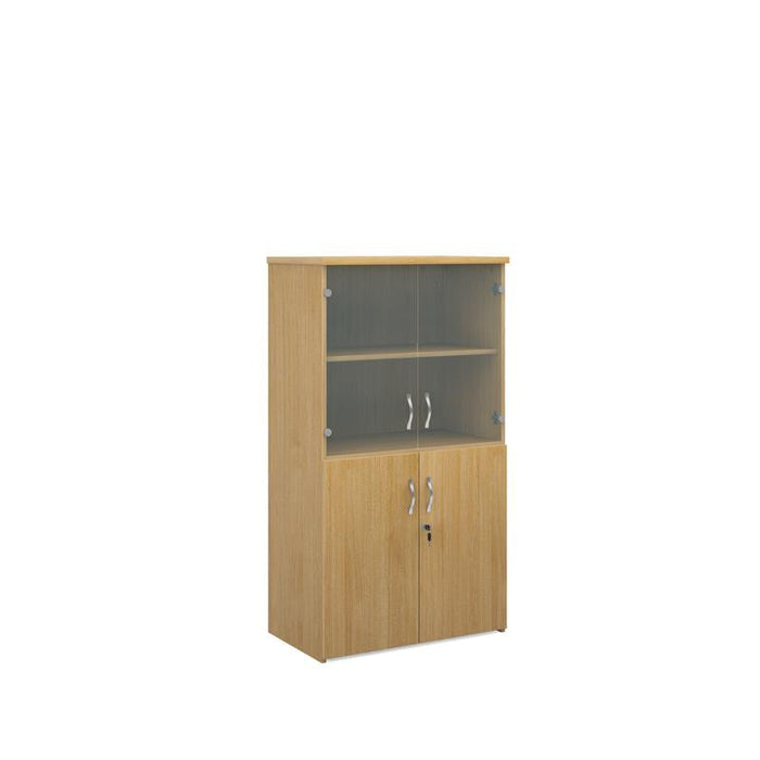 Universal combination unit with glass upper doors 1440mm high with 3 shelves Wooden Storage Dams Oak 