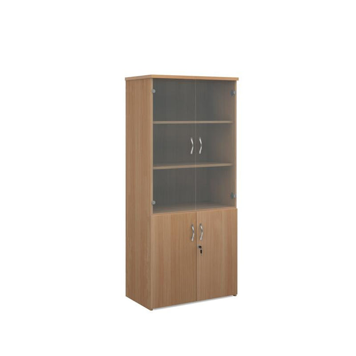 Universal combination unit with glass upper doors 1790mm high with 4 shelves Wooden Storage Dams Beech 