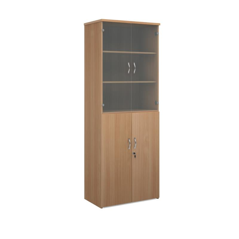 Universal combination unit with glass upper doors 2140mm high with 5 shelves