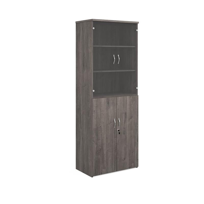 Universal combination unit with glass upper doors 2140mm high with 5 shelves