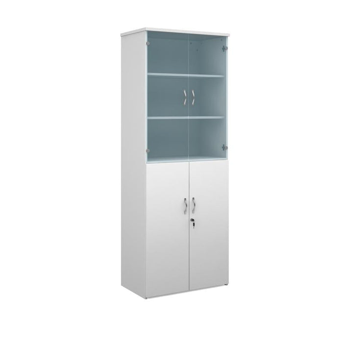 Universal combination unit with glass upper doors 2140mm high with 5 shelves Wooden Storage Dams White 