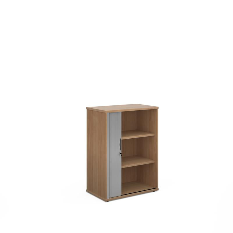 Universal single door tambour cupboard 1090mm high with 2 shelves