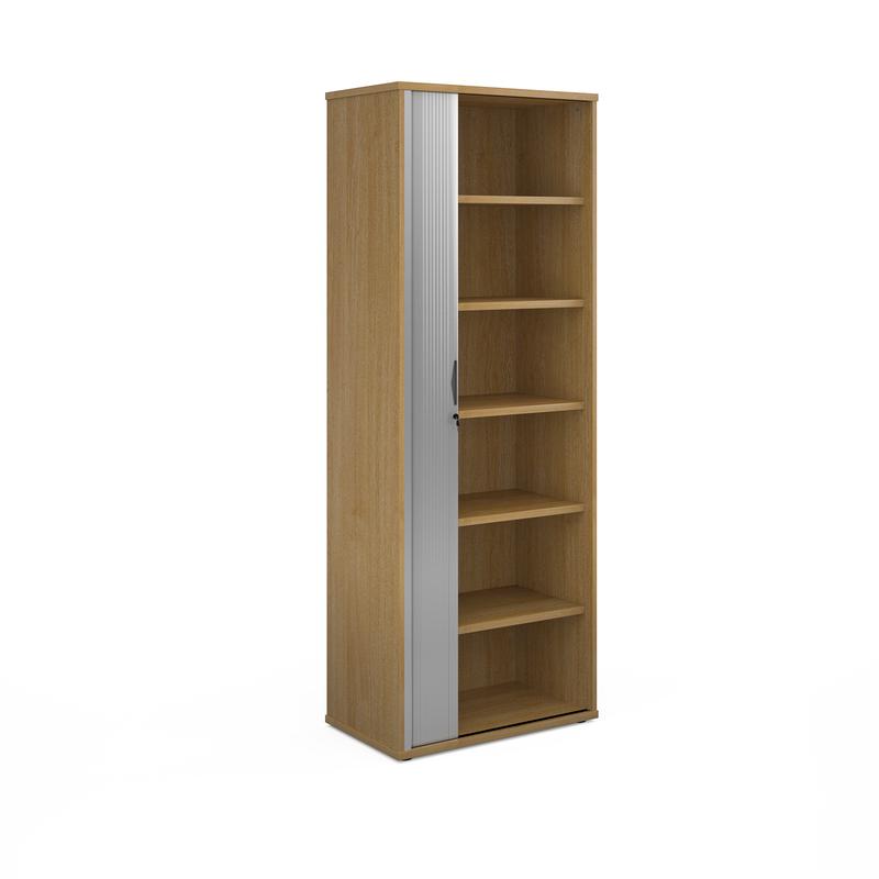 Universal single door tambour cupboard 2140mm high with 5 shelves