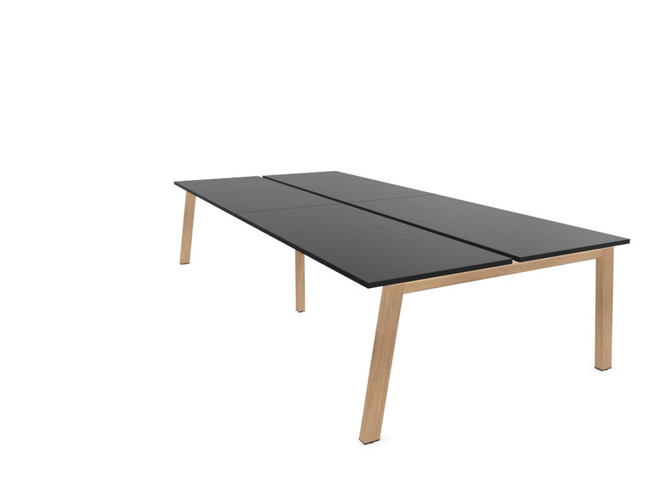 Vital Plus 300 Bench Desk - Wooden Leg BENCH DESKS Actiu Black/Chestnut 2800mm x 1600mm Cable Tray and Access