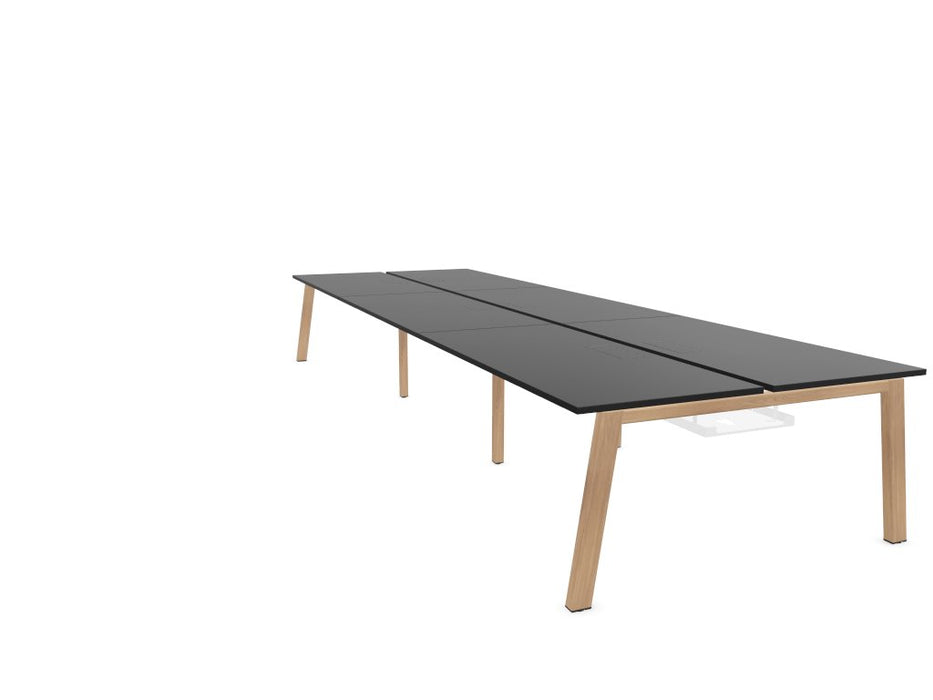 Vital Plus 300 Bench Desk - Wooden Leg BENCH DESKS Actiu Black/Chestnut 4200mm x 1600mm Cable Tray and Access