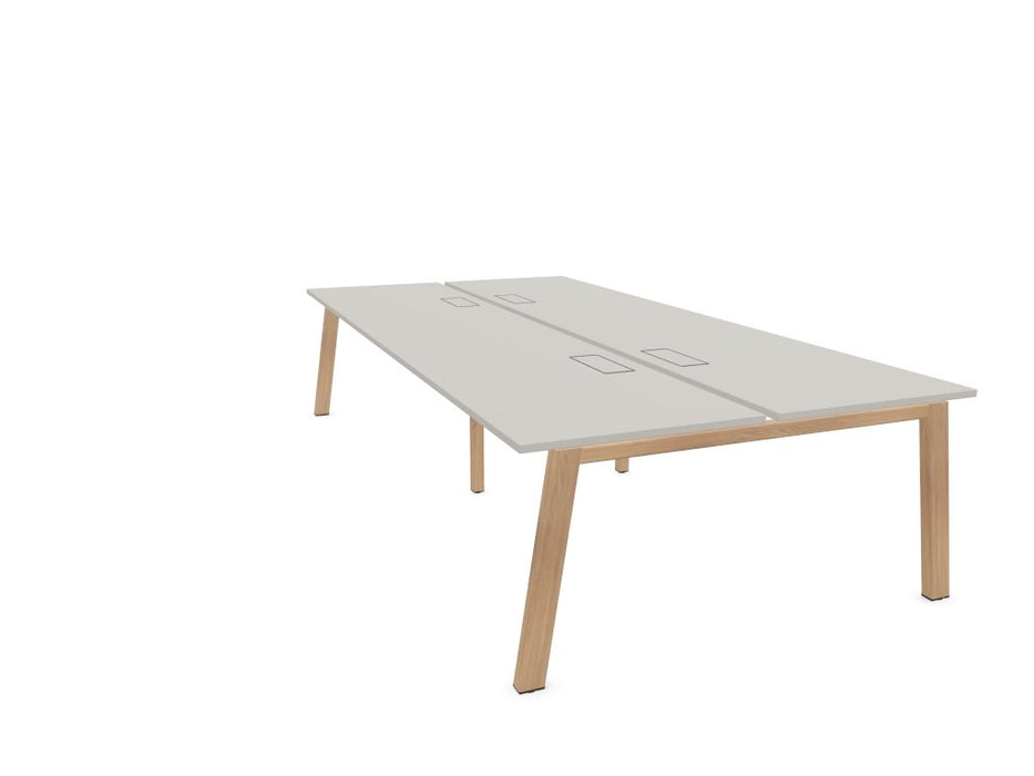 Vital Plus 300 Bench Desk - Wooden Leg BENCH DESKS Actiu Coco Grey/Chestnut 2800mm x 1600mm Cable Tray and Access