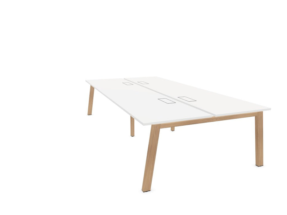 Vital Plus 300 Bench Desk - Wooden Leg BENCH DESKS Actiu White/Chestnut 2800mm x 1600mm Cable Tray and Access