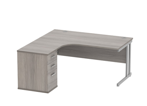 Workwise Double Upright Left Hand Corner Desk + Desk High Pedestal Furniture TC GROUP 1600X1200 Alaskan Grey Oak Silver