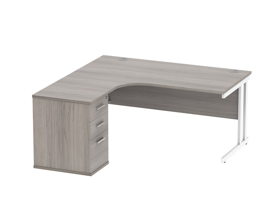 Workwise Double Upright Left Hand Corner Desk + Desk High Pedestal Furniture TC GROUP 1600X1200 Alaskan Grey Oak White