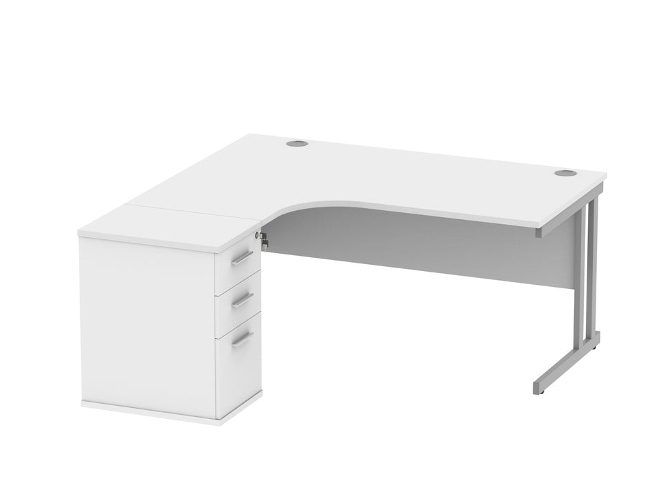 Workwise Double Upright Left Hand Corner Desk + Desk High Pedestal Furniture TC GROUP 1600X1200 Arctic White Silver