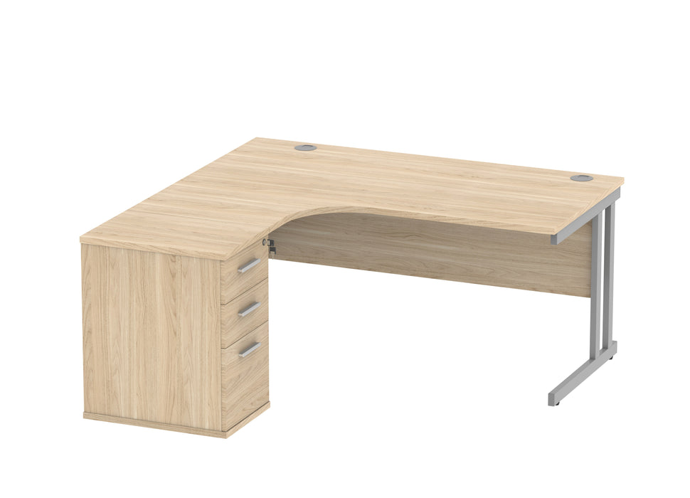 Workwise Double Upright Left Hand Corner Desk + Desk High Pedestal Furniture TC GROUP 1600X1200 Canadian Oak Silver