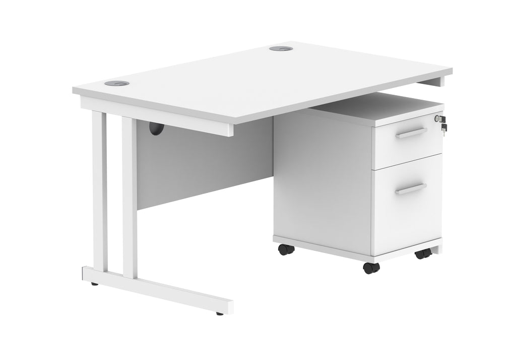 Workwise Double Upright Rectangular Desk + 2 Drawer Mobile Under Desk Pedestal Furniture TC GROUP 1200X800 Arctic White/White 