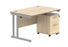 Workwise Double Upright Rectangular Desk + 2 Drawer Mobile Under Desk Pedestal Furniture TC GROUP 1200X800 Canadian Oak/Silver 