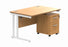 Workwise Double Upright Rectangular Desk + 2 Drawer Mobile Under Desk Pedestal Furniture TC GROUP 1200X800 Norwegian Beech/White 