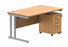 Workwise Double Upright Rectangular Desk + 2 Drawer Mobile Under Desk Pedestal Furniture TC GROUP 1400X800 Norwegian Beech/Silver 