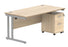 Workwise Double Upright Rectangular Desk + 2 Drawer Mobile Under Desk Pedestal Furniture TC GROUP 1600X800 Canadian Oak/Silver 