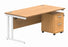Workwise Double Upright Rectangular Desk + 2 Drawer Mobile Under Desk Pedestal Furniture TC GROUP 1600X800 Norwegian Beech/White 