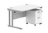Workwise Double Upright Rectangular Office Desk + 3 Drawer Mobile Under Desk Pedestal Furniture TC GROUP 1200X800 Arctic White/Silver 