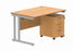 Workwise Double Upright Rectangular Office Desk + 3 Drawer Mobile Under Desk Pedestal Furniture TC GROUP 1200X800 Norwegian Beech/Silver 