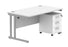 Workwise Double Upright Rectangular Office Desk + 3 Drawer Mobile Under Desk Pedestal Furniture TC GROUP 1400X800 Arctic White/Silver 