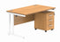 Workwise Double Upright Rectangular Office Desk + 3 Drawer Mobile Under Desk Pedestal Furniture TC GROUP 1400X800 Norwegian Beech/White 