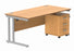 Workwise Double Upright Rectangular Office Desk + 3 Drawer Mobile Under Desk Pedestal Furniture TC GROUP 1600X800 Norwegian Beech/Silver 