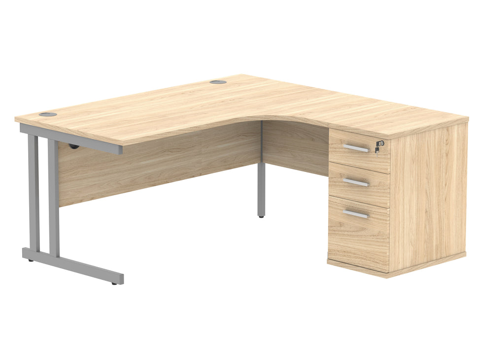 Workwise Double Upright Right Hand Corner Desk + Desk High Pedestal Furniture TC GROUP 1600X1200 Canadian Oak/Silver 