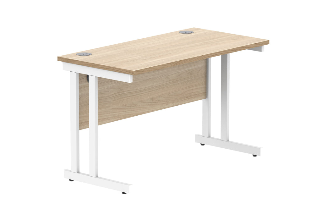 Workwise Office Rectangular Desk With Steel Double Upright Cantilever Frame Furniture TC GROUP 1200X600 Canadian Oak/White 