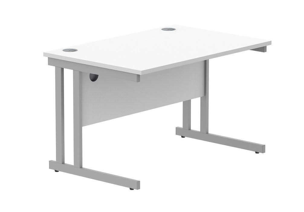 Workwise Office Rectangular Desk With Steel Double Upright Cantilever Frame Furniture TC GROUP 1200X800 Arctic White/Silver 